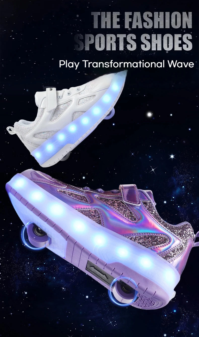 Kids' Inline Roller Skates – Removable 2-Wheel Skate Sneakers for Girls, Powerslide Wheeled Shoes