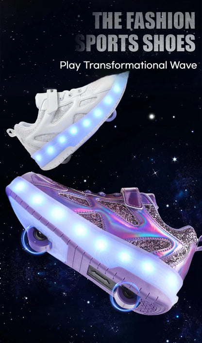 Kids' Inline Roller Skates – Removable 2-Wheel Skate Sneakers for Girls, Powerslide Wheeled Shoes