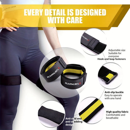 2PCS Adjustable Blood Flow Restriction Bands for Legs – BFR Training Straps for Muscle Growth, Strength & Glute Workouts
