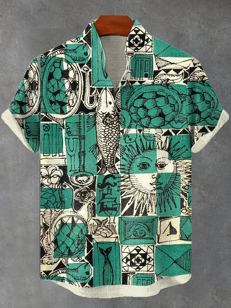 Men’s Cat Graphic Button Down Shirt - Oversized Short Sleeve Summer Hawaiian Vacation Top