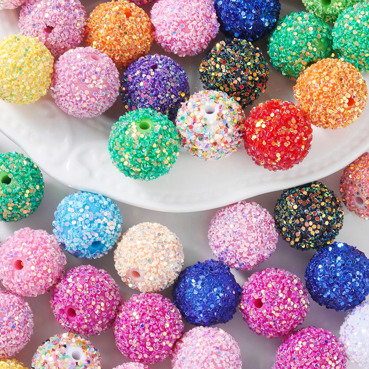 20PCS Sparkling Water Diamond Beads – 16mm Disco Ball Style Crystal Beads, Thick Bubblegum Spheres for Color Mixing & Crafts