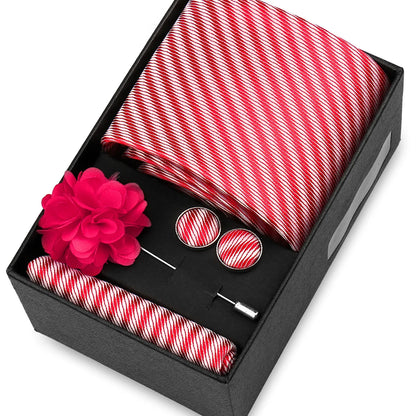 Elegant Men’s Necktie Gift Set - Fashion Tie with Handkerchief, Cufflinks & Brooch Pin Accessories for Business & Wedding