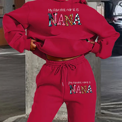 Women's Geometric Print Hoodie & Sweatpants Set - Loose Hip Hop Streetwear Fleece Outfit for Autumn & Winter