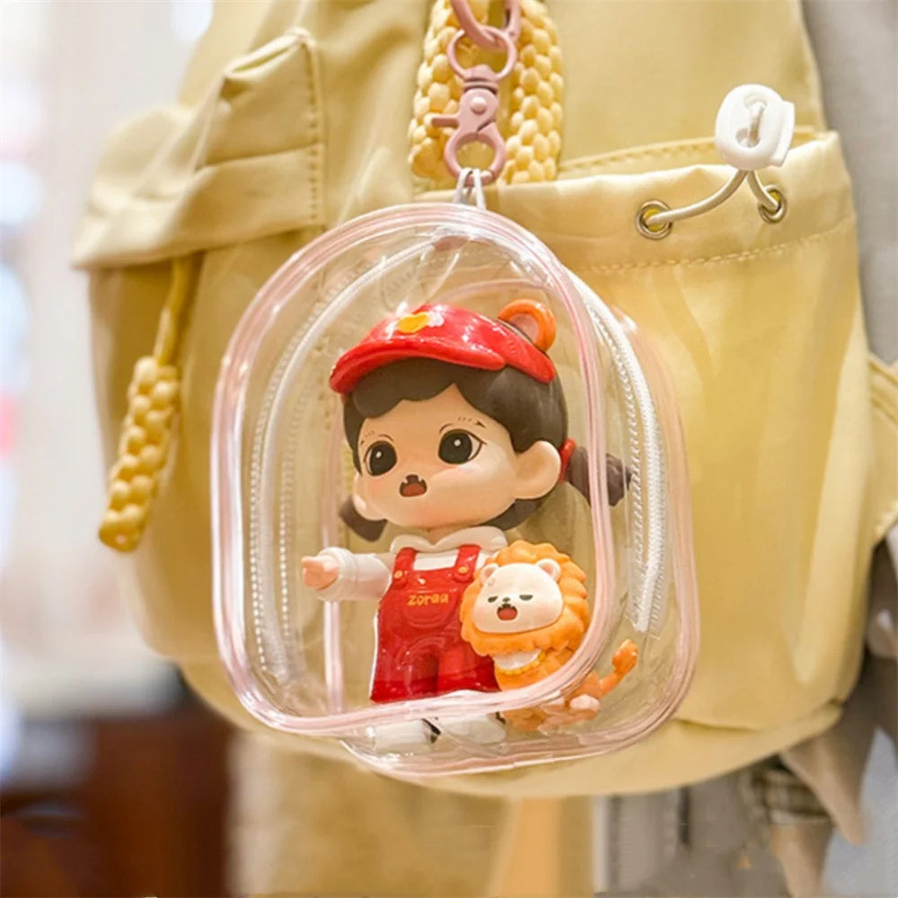12cm Transparent PVC Doll Storage Bag – Multicolor Cartoon Keychain Display Case, Dustproof Organizer & Gift Pouch