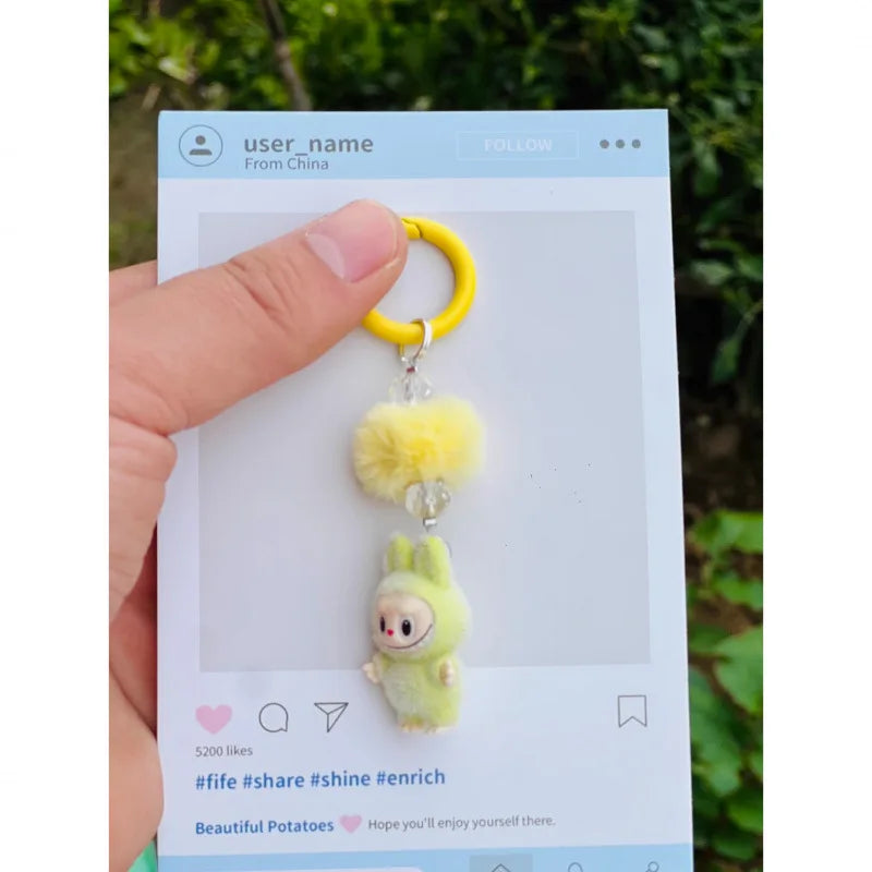 Labubu Mini Flocking Doll Keychain – Standing & Sitting Car, Bag, Phone, Backpack Charm Gift