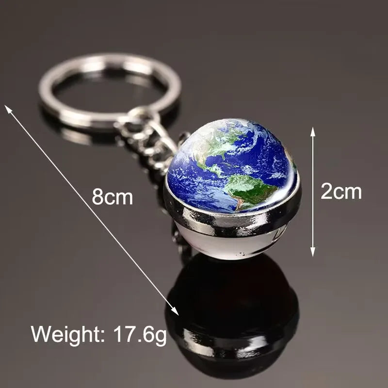 Glow in the Dark Solar System Keychain – Luminous Nebula Planet Key Ring with Moon, Earth, Sun, Double-Sided Glass Ball