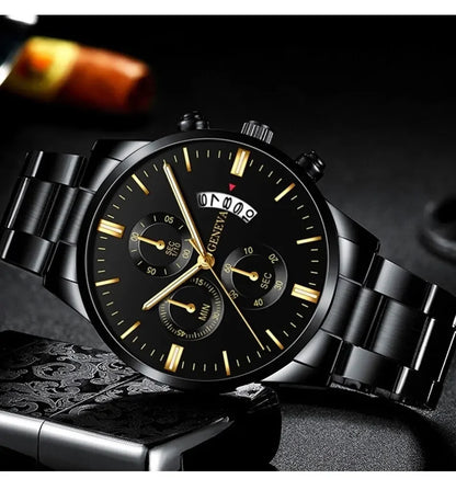 Fashion Men's Stainless Steel Watch – Luxury Quartz Wristwatch with Calendar for Business & Everyday Wear
