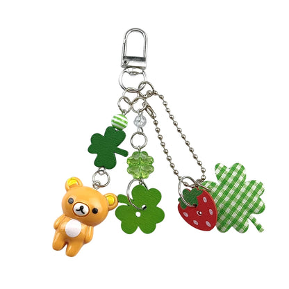 Cute Bell Bear Phone Charm - Y2K Handmade Strawberry Beaded Keychain & Matching Couple Gift Accessory