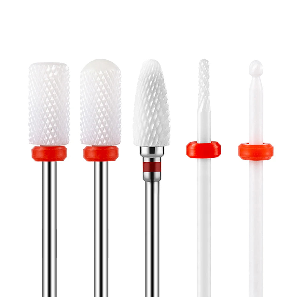 5PCS Ceramic Nail Drill Bit Set - Electric Milling Cutter Bits for Manicure & Pedicure Nail Machine Accessories