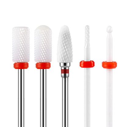 5PCS Ceramic Nail Drill Bit Set - Electric Milling Cutter Bits for Manicure & Pedicure Nail Machine Accessories