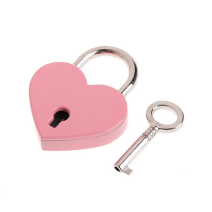 30x39mm Antique Heart-Shaped Padlock – Vintage Pink Romantic Key Lock for Diaries, Weddings, and Jewelry