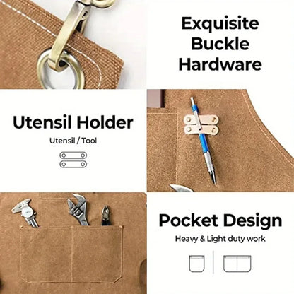 Household Canvas Apron – Oil-Proof Kitchen Cooking Apron with Tool Pockets for Men & Women