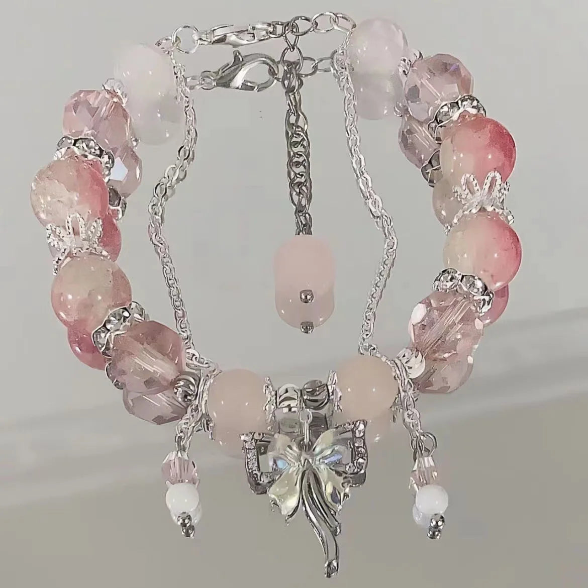 Korean Style Crystal Bead Bracelet - Flower Fox Feather Tassel Charm Jewelry Gift for Women Girls & Best Friends