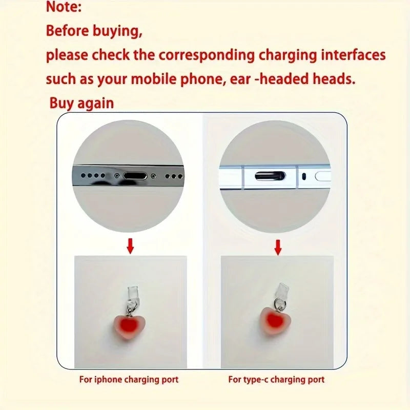 Heart-Shaped Phone Dust Plug Pendant - Universal iPhone/Type-C Accessory for Protection & Style