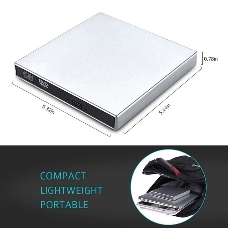 Professional Slim External DVD Drive – Low-Noise USB 2.0 DVD/VCD/CD-RW Burner & Player
