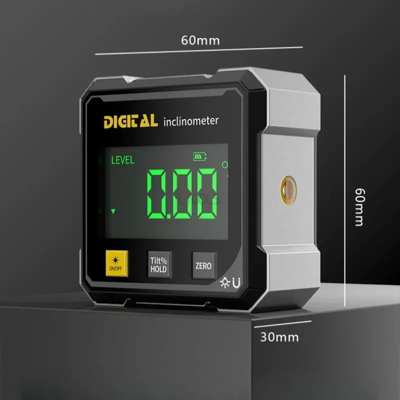Pocket Digital Level Protractor — Professional 360° Magnetic Inclinometer with Digital Display & Laser Angle Gauge