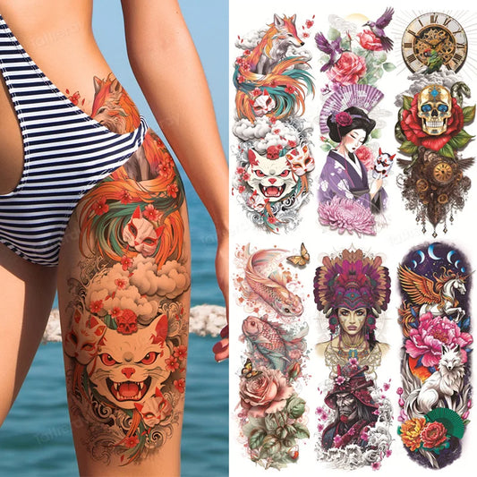 Large Temporary Leg Tattoos for Women - Sexy Animal & Anime Skull Water Transfer Body Art Stickers