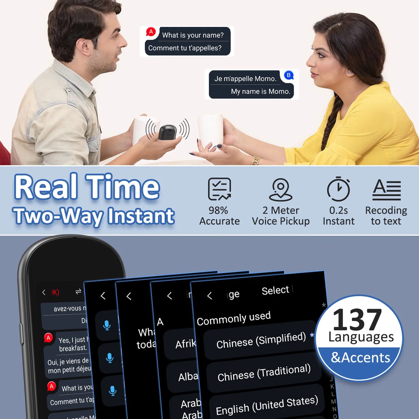 Z2 Instant AI Voice Translator – Portable Real-Time Language Translator Device with 3.1” Touch Screen, Photo Translation & Voice Recording for Travel, Business & Learning