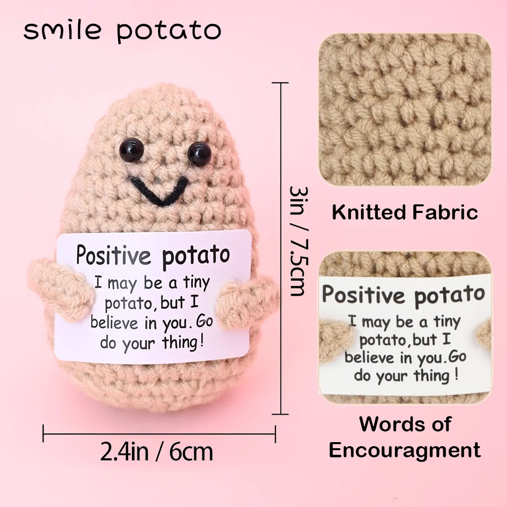 Positive Energy Crochet Doll — Handmade Knitted Plush Potato, Plant, Avocado, Bee & Animal Pocket Hug Emotional Support Gift
