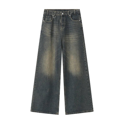 IEFB Men’s Summer Denim Jeans – Washed Blue Straight Loose Wide-Leg Casual Pants