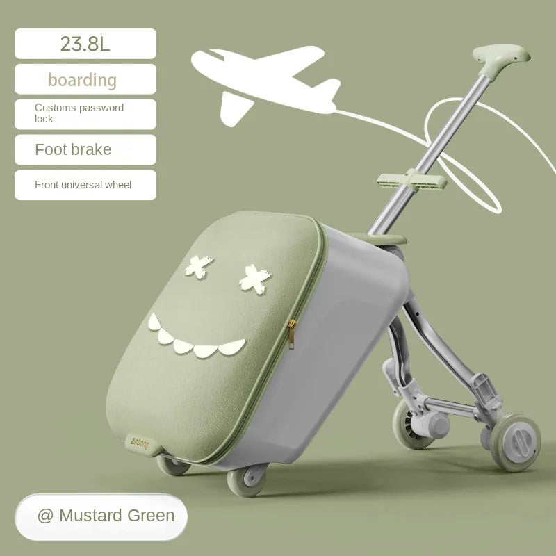 Children's Ride-On Luggage with Brake Wheels – Foldable Trolley Suitcase for Baby, Cabin Carry-On Travel Case