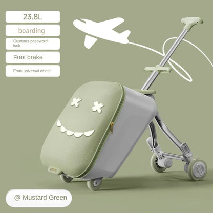 Children's Ride-On Luggage with Brake Wheels – Foldable Trolley Suitcase for Baby, Cabin Carry-On Travel Case