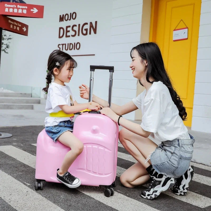 Cartoon Kids Ride-On Suitcase with Wheels – 20/24 Inch Rolling Trolley Luggage for Children, Travel Bag & Gift