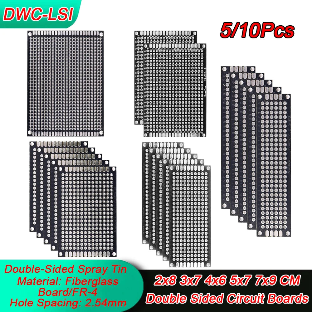 5/10PCS Double-Sided PCB Prototype Boards – Black DIY Circuit Boards 2x8 3x7 4x6 5x7 6x8 7x9cm for Electronics Projects