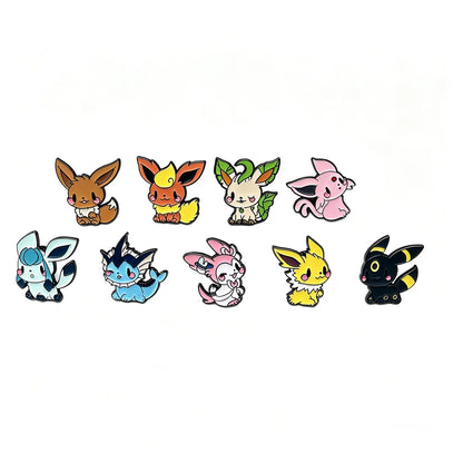 9PCS Anime Eevee Enamel Brooch Set - Cute Metal Lapel Pins for Clothing, Backpacks & Fan Gifts