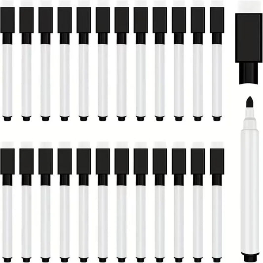 25Pcs Mini Black Dry Erase Markers with Eraser Cap – Whiteboard Markers for Office & School Supplies