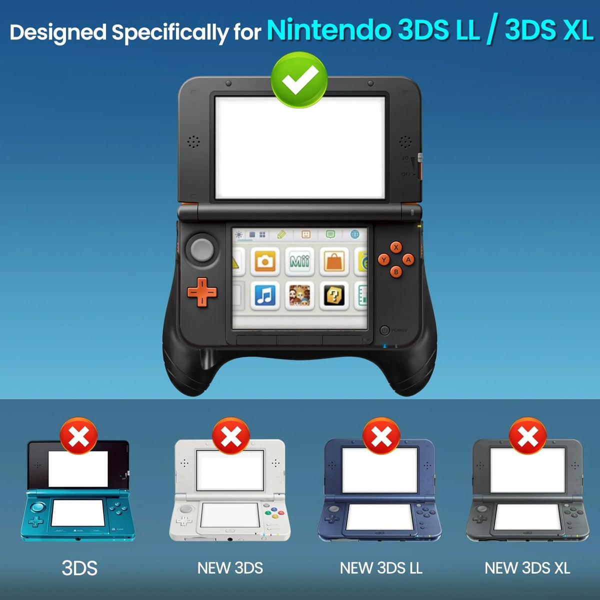Ergonomic Grip Case for Nintendo New 3DS XL - Anti-Slip Hand Grip with Kickstand and Protective Cover