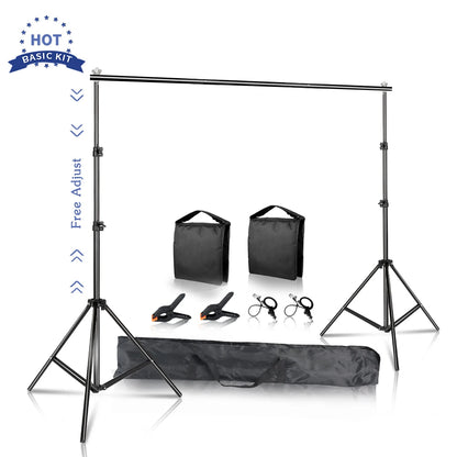 Photography Backdrop Stand Kit - Adjustable Photo Studio Background Support System with Carry Bag for Green Screen & Backdrops