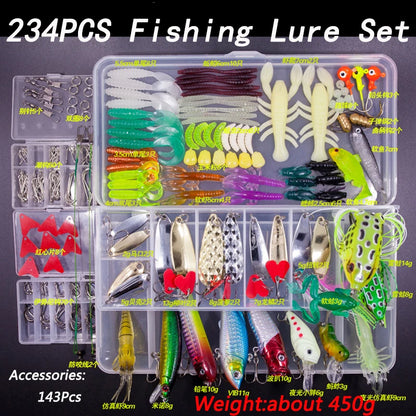 Fishing Lure Kit with Soft & Hard Baits – Minnow, Metal Jig Spoon & Crankbait Set for Bass & Pike Fishing with Storage Box Tackle Gear Kit