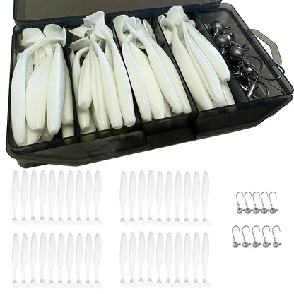 50PCS Metal Jig Fishing Lure Set – Soft & Sinking Swimbaits 3g–14g (5.5–10cm) Jigging Head Hooks in Tackle Box for Bass Fishing