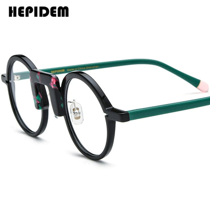 FONEX HEPIDEM Acetate Eyeglass Frames - Retro Round Vintage Eyewear for Men & Women