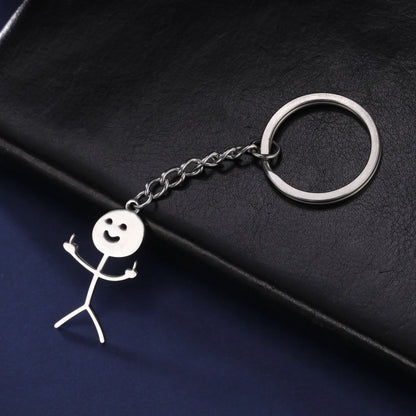 Skyrim Hip Hop 'Fxck You' Funny Doodle Keychain - Stainless Steel Middle Finger Stickman Pendant, Car Key Ring Gift