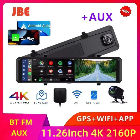 4K Dash Cam Car Mirror – 3840x2160P Video Recording, Wireless CarPlay & Android Auto, 5G WiFi, GPS Navigation
