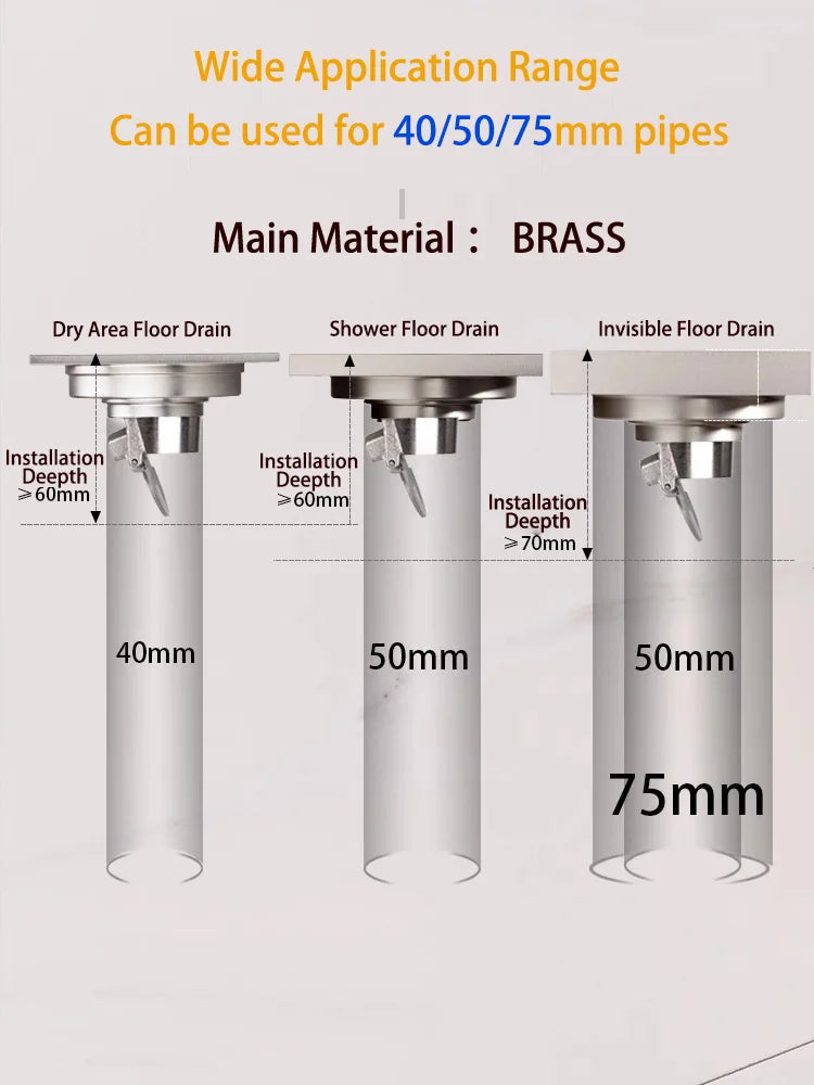 Luxury Brass Floor Drain — 10x10CM Carved Anti-Odor & Insect-Proof Drain for Shower, Bathroom & Balcony