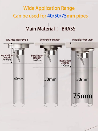 Luxury Brass Floor Drain — 10x10CM Carved Anti-Odor & Insect-Proof Drain for Shower, Bathroom & Balcony