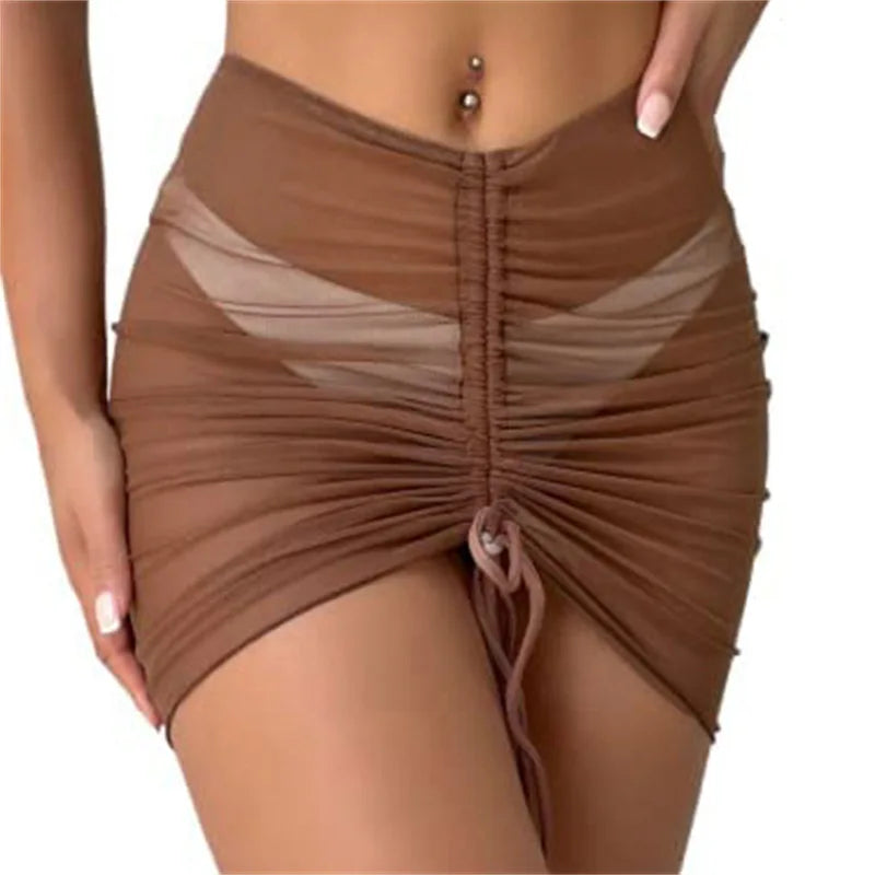 Women’s Sexy Mesh Shirring Micro Mini Skirt – Sheer See-Through Bandage Short Skirt, Butt-Lifting Club Fashion Outfit