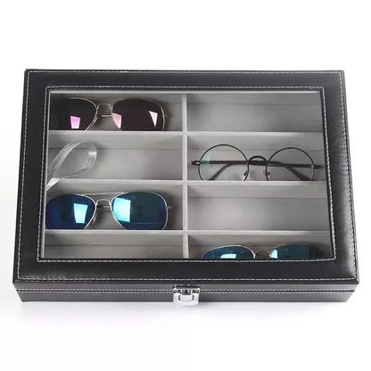 Fashion Leather Sunglasses Storage Box – 8-Compartment Eyeglass Display Case, High-Quality Wholesale