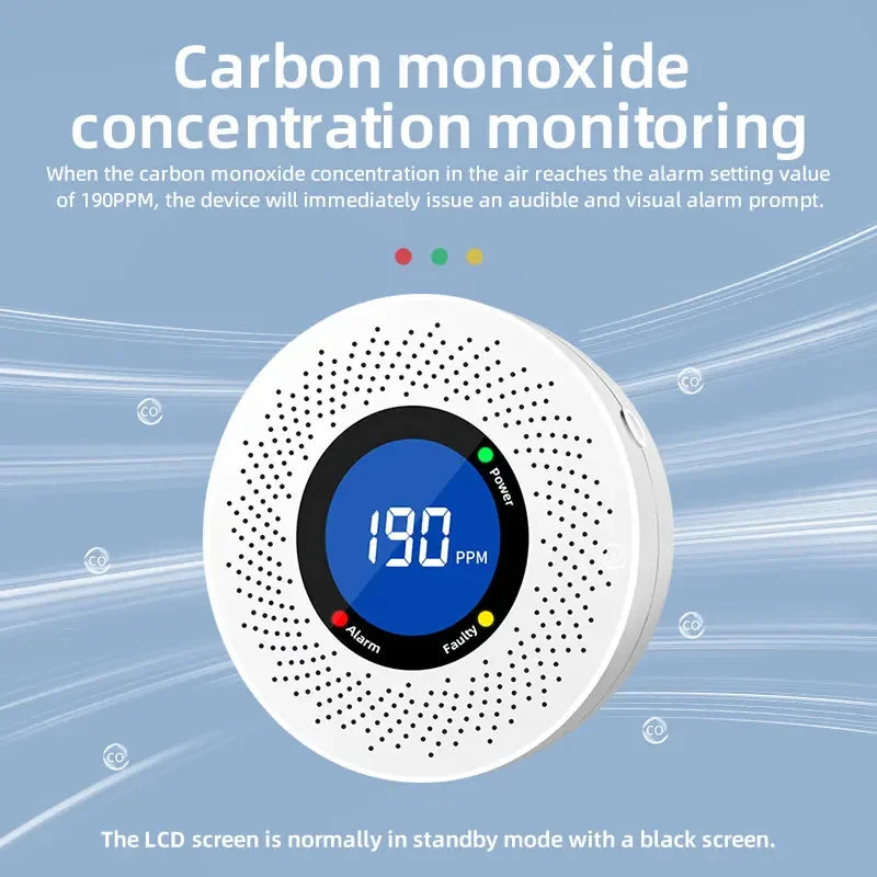 New Standalone Carbon Monoxide Detector - CO Alarm with Screen Display, Battery Powered, CE Certified for Home, Kitchen, Office Use