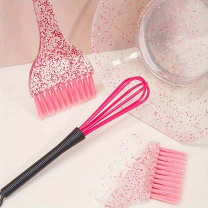 4pcs Hair Styling & Highlight Dyeing Set – Sparkling Comb, Oil Brush, Single-Sided Soft Hair Pearl Dyeing Brush