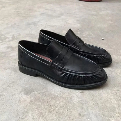 New French Retro Flat Shoes — Handmade Calf Leather, Le Fu Women’s Comfortable Rubber Sole, Casual One-Step Wear