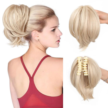 Messy Bun Hair Piece – Claw Clip-in Short Straight Ponytail Extension, Tousled Updo Bun for Women & Girls