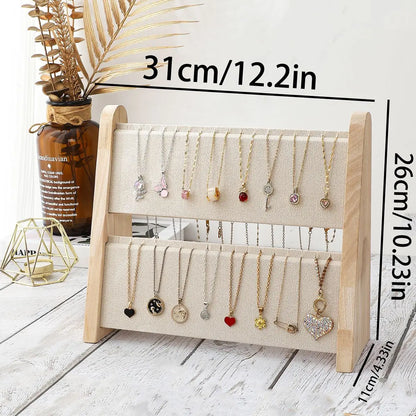2-Layer Wooden Slope Jewelry Display Stand – Necklace & Pendant Organizer Rack Tray