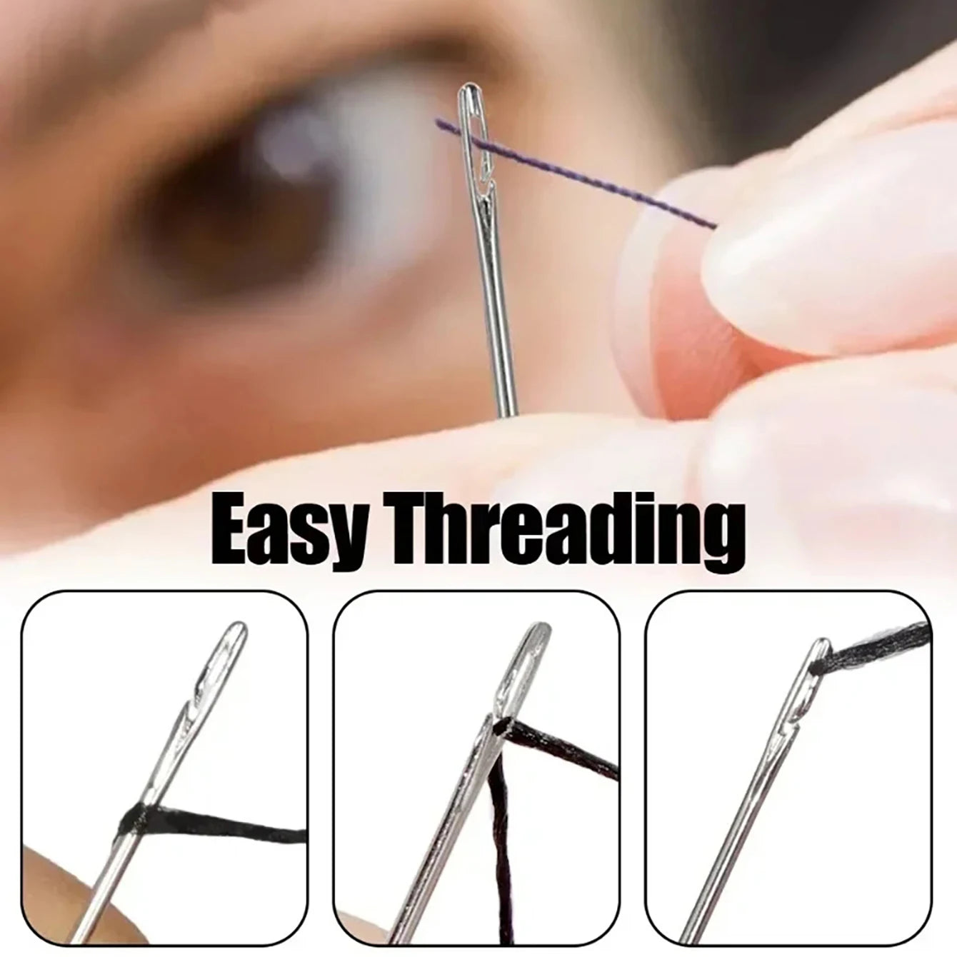 Side Hole Blind Sewing Needles – Stainless Steel Self-Threading Hand Sewing Pins for DIY & Home Use