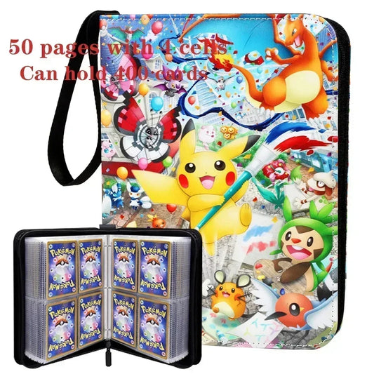 400PCS Pokémon Album Binder – PU Zipper Photo Card Holder for Trading Cards, Letters, and Collectible Hobby Folder