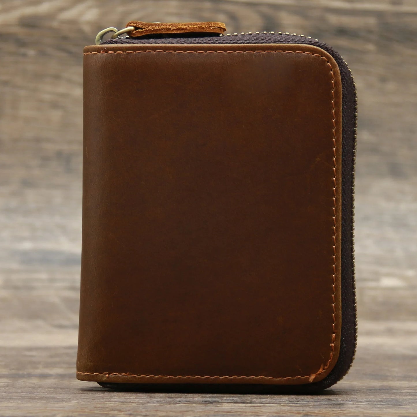 Men’s Genuine Leather Zipper Wallet – Compact Short Purse with Credit Card Slots, Cash & Coin Pocket