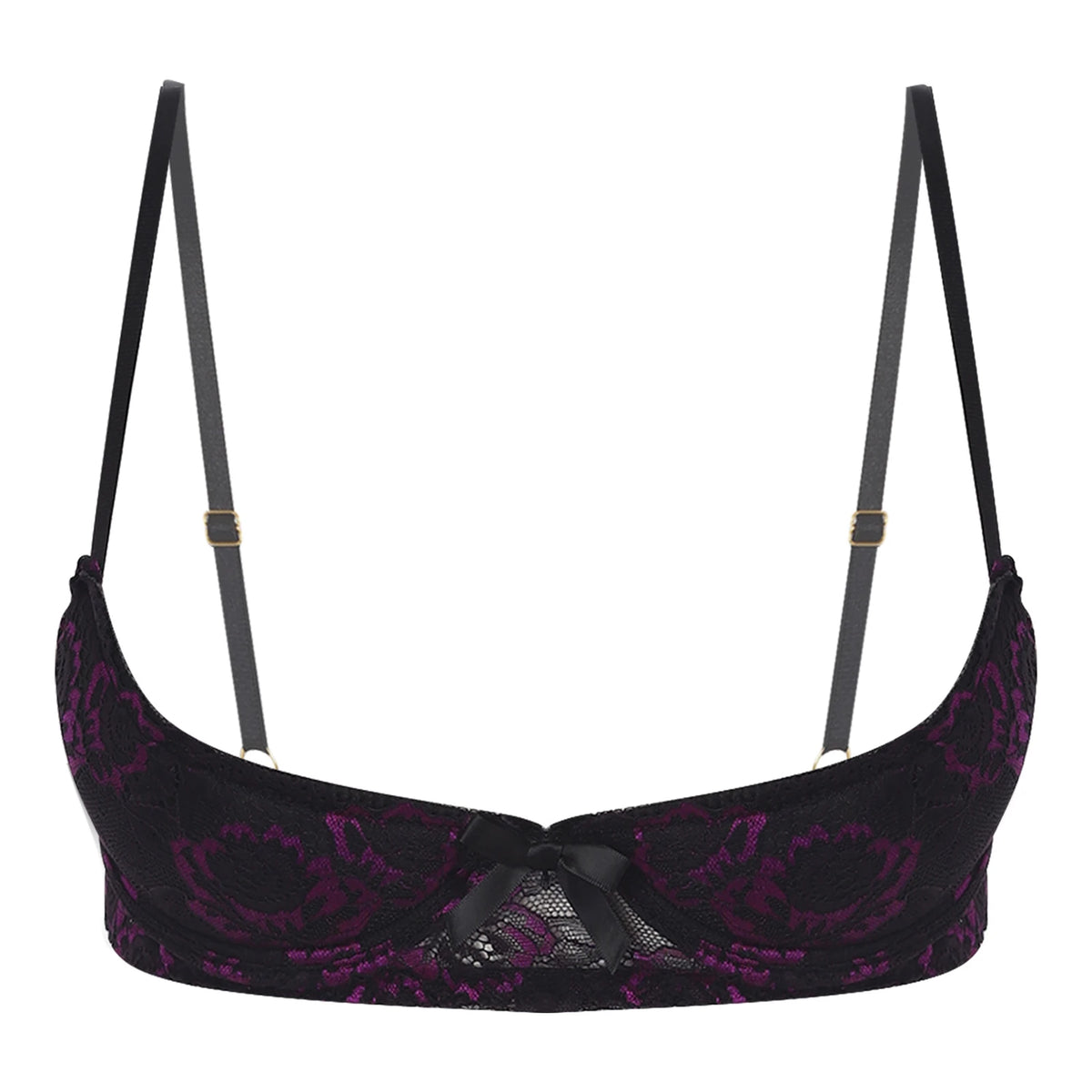 Women's Lace Push-Up Bra - 1/4 Cup Underwire Bra with Removable Pads, Embroidered Lace & Supportive Balconette Design